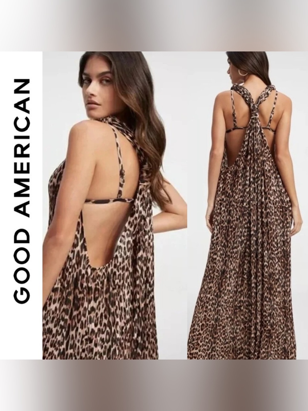 Good American Leopard Print Always Fits Plisse Knotted Jumpsuit